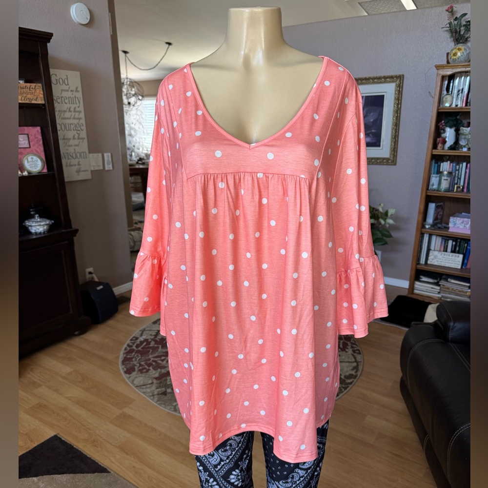 BloomChic Coral Pink Polka Dot Tunic - Picture 5 of 10